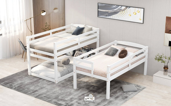 English Elm Twin Triple Bunk Bed with Storage Staircase, Convertible Modular Design, Solid Pine Frame, White Finish GX000413AAK