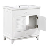 English Elm 30" Bathroom Vanity With Sink, Bathroom Cabinet With Two Doors and One Drawer, White (Old Sku: Jl000005Aak-1)