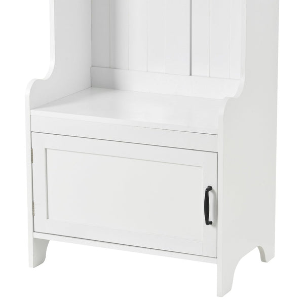 English Elm On-trend Modular White Hall Tree with Seven Hooks Storage Bench and Cabinet Doors SD000019AAK