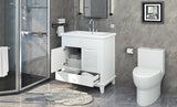 English Elm 30" Bathroom Vanity With Sink, Bathroom Cabinet With Two Doors and One Drawer, White (Old Sku: Jl000005Aak-1)