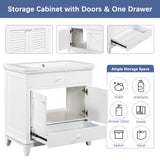 English Elm 30" Bathroom Vanity With Sink, Bathroom Cabinet With Two Doors and One Drawer, White (Old Sku: Jl000005Aak)