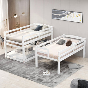 English Elm Twin Triple Bunk Bed with Storage Staircase, Convertible Modular Design, Solid Pine Frame, White Finish GX000413AAK