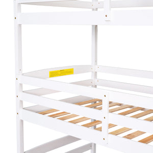 English Elm Twin Triple Bunk Bed with Storage Staircase, Convertible Modular Design, Solid Pine Frame, White Finish GX000413AAK