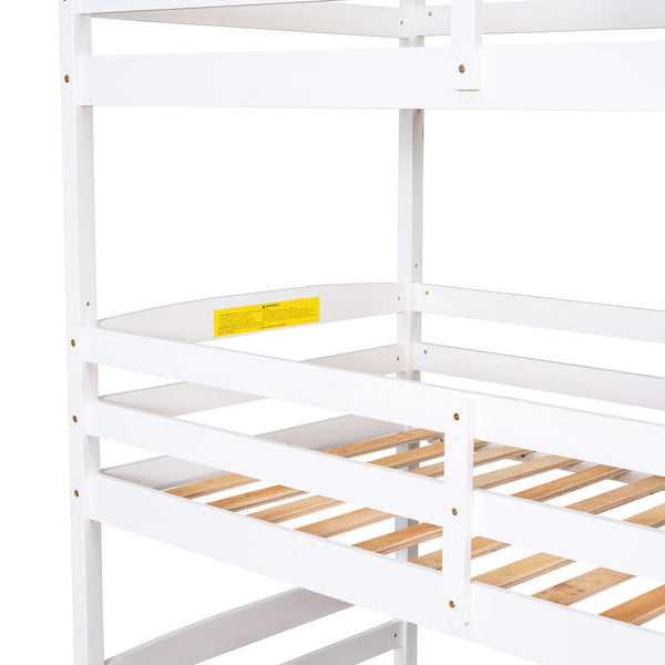 English Elm Twin Triple Bunk Bed with Storage Staircase, Convertible Modular Design, Solid Pine Frame, White Finish GX000413AAK