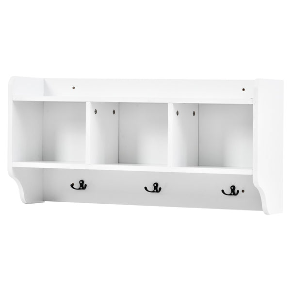 English Elm On-trend Modular White Hall Tree with Seven Hooks Storage Bench and Cabinet Doors SD000019AAK