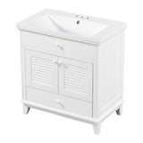 English Elm 30" Bathroom Vanity With Sink, Bathroom Cabinet With Two Doors and One Drawer, White (Old Sku: Jl000005Aak-1)