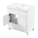 English Elm 30" Bathroom Vanity With Sink, Bathroom Cabinet With Two Doors and One Drawer, White (Old Sku: Jl000005Aak)