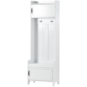 English Elm On-trend Modular White Hall Tree with Seven Hooks Storage Bench and Cabinet Doors SD000019AAK