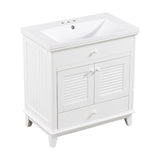 English Elm 30" Bathroom Vanity With Sink, Bathroom Cabinet With Two Doors and One Drawer, White (Old Sku: Jl000005Aak)