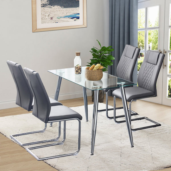 English Elm Modern Dining Chairs Set of 6 Faux Leather Upholstered Seats with High-Density Foam & Metal Legs, Sleek Comfort Grey W115181773