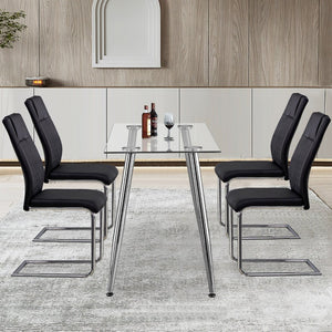 English Elm Modern Pu Leather Upholstered Dining Chairs Set of 8 with Chrome Metal Legs for Kitchen Black W1151S00423