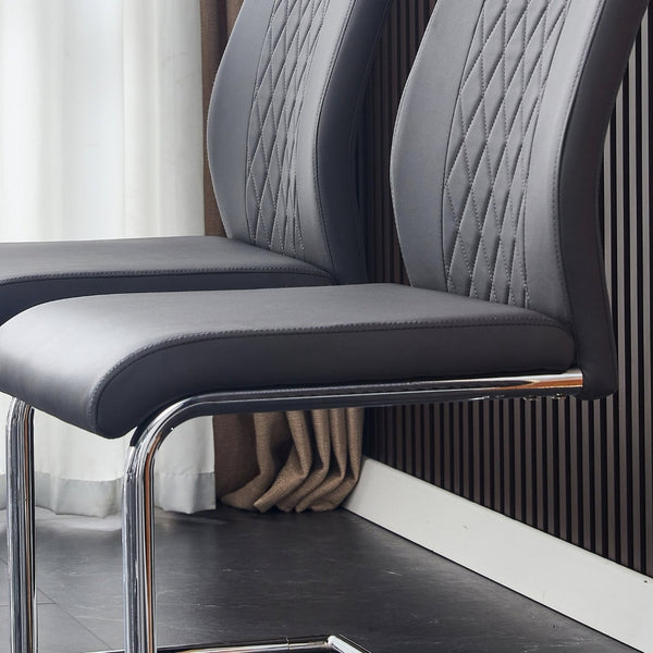 English Elm Table Glass Dining Set With 4 Grey Pu Chairs - Modern Minimalist Design For Stylish Dining Spaces W1151S03931-GIGA