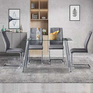 English Elm Modern Dining Chairs Set of 6 Faux Leather Upholstered Seats with High-Density Foam & Metal Legs, Sleek Comfort Grey W115181773