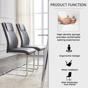 English Elm Modern Dining Chairs Set of 6 Faux Leather Upholstered Seats with High-Density Foam & Metal Legs, Sleek Comfort Grey W115181773