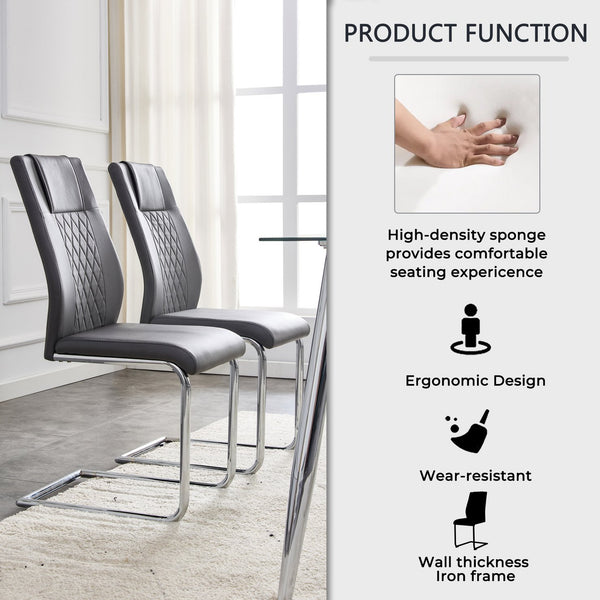 English Elm Modern Dining Chairs Set of 6 Faux Leather Upholstered Seats with High-Density Foam & Metal Legs, Sleek Comfort Grey W115181773