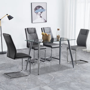 English Elm Modern Dining Chairs Set of 6 Faux Leather Upholstered Seats with High-Density Foam & Metal Legs, Sleek Comfort Grey W115181773