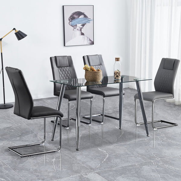 English Elm Modern Dining Chairs Set of 6 Faux Leather Upholstered Seats with High-Density Foam & Metal Legs, Sleek Comfort Grey W115181773
