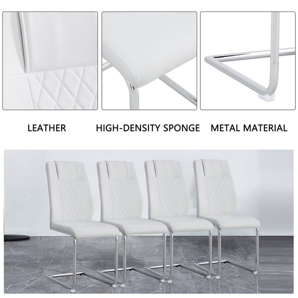 English Elm Modern Dining Chairs Set of 6 Faux Leather Upholstered Seats with High-Density Foam & Metal Legs, Sleek Comfort White W115181771