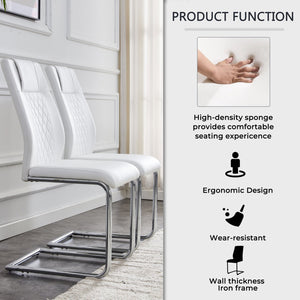 English Elm Modern Dining Chairs Set of 6 Faux Leather Upholstered Seats with High-Density Foam & Metal Legs, Sleek Comfort White W115181771