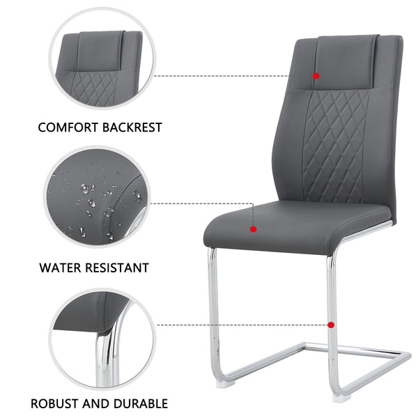 English Elm Modern Dining Chairs Set of 6 Faux Leather Upholstered Seats with High-Density Foam & Metal Legs, Sleek Comfort Grey W115181773