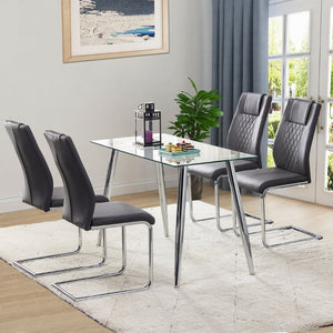 English Elm Modern Pu Leather Upholstered Dining Chairs Set of 8 with Chrome Metal Legs for Kitchen Black W1151S00423