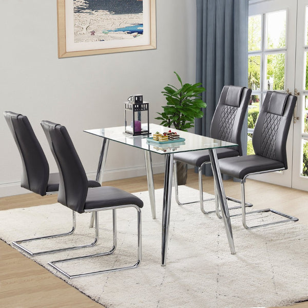 English Elm Modern Pu Leather Upholstered Dining Chairs Set of 8 with Chrome Metal Legs for Kitchen Black W1151S00423