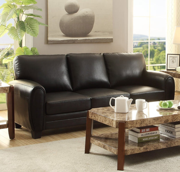 English Elm Modern Black Faux Leather Sofa with Retro Low-profile Arms for Living Room B01159021