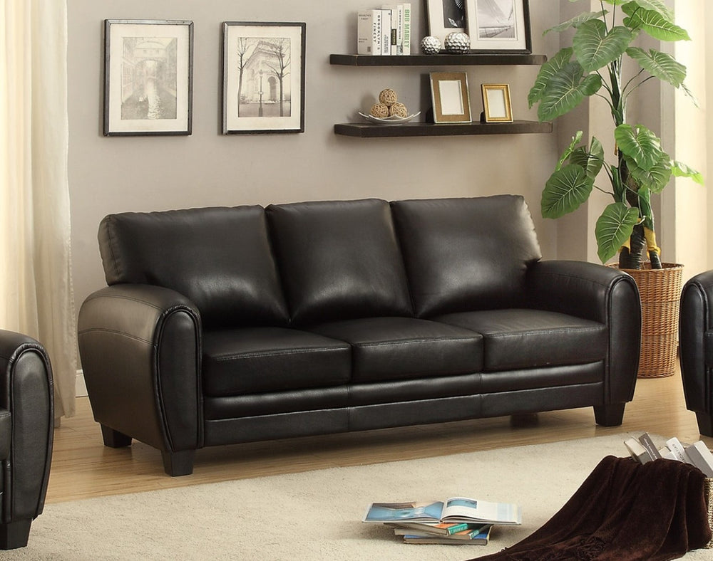 English Elm Modern Black Faux Leather Sofa with Retro Low-profile Arms for Living Room B01159021