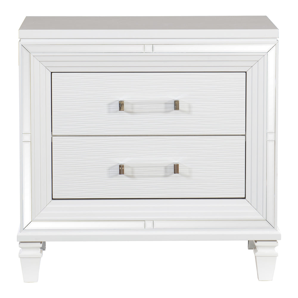English Elm Glamorous Mirrored White Nightstand with 2 Drawers, Acrylic Pulls, Illuminating Silver Trim, 30"H B01159024