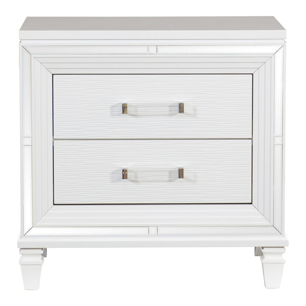 English Elm Glamorous Mirrored White Nightstand with 2 Drawers, Acrylic Pulls, Illuminating Silver Trim, 30"H B01159024