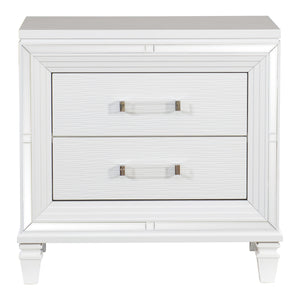 English Elm Glamorous White Silver Finish 1 Piece Nightstand Of 2X Drawers Acrylic Bar Pulls Stylish Bedroom Furniture