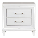 White Silver Nightstand with 2 Drawers, Acrylic Bar Pulls - Stylish Bedroom Furniture