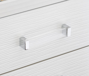 English Elm White Metallic Finish Tamsin Glam 5-Drawer Chest with Mirrored Frame & Acrylic Pulls, Modern Bedroom Storage 90" B011P176905