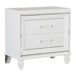 English Elm Glamorous Mirrored White Nightstand with 2 Drawers, Acrylic Pulls, Illuminating Silver Trim, 30"H B01159024