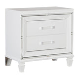 English Elm Glamorous White Silver Finish 1 Piece Nightstand Of 2X Drawers Acrylic Bar Pulls Stylish Bedroom Furniture