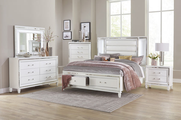 English Elm Glamorous Mirrored White Nightstand with 2 Drawers, Acrylic Pulls, Illuminating Silver Trim, 30"H B01159024