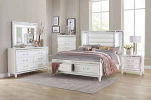 English Elm White Metallic Finish Tamsin Glam 5-Drawer Chest with Mirrored Frame & Acrylic Pulls, Modern Bedroom Storage 90" B011P176905