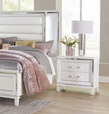 English Elm Glamorous White Silver Finish 1 Piece Nightstand Of 2X Drawers Acrylic Bar Pulls Stylish Bedroom Furniture