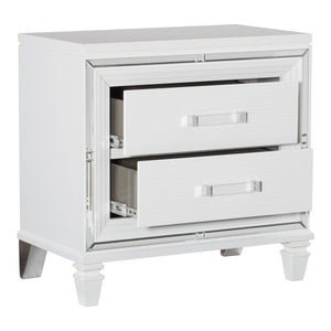 English Elm Glamorous Mirrored White Nightstand with 2 Drawers, Acrylic Pulls, Illuminating Silver Trim, 30"H B01159024