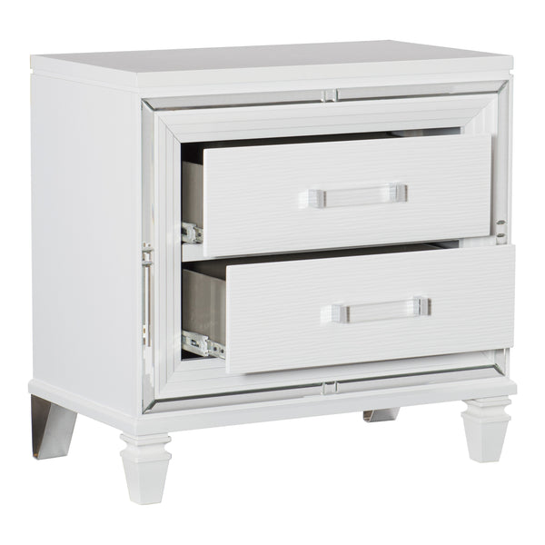 English Elm Glamorous Mirrored White Nightstand with 2 Drawers, Acrylic Pulls, Illuminating Silver Trim, 30"H B01159024