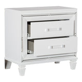 English Elm Glamorous White Silver Finish 1 Piece Nightstand Of 2X Drawers Acrylic Bar Pulls Stylish Bedroom Furniture