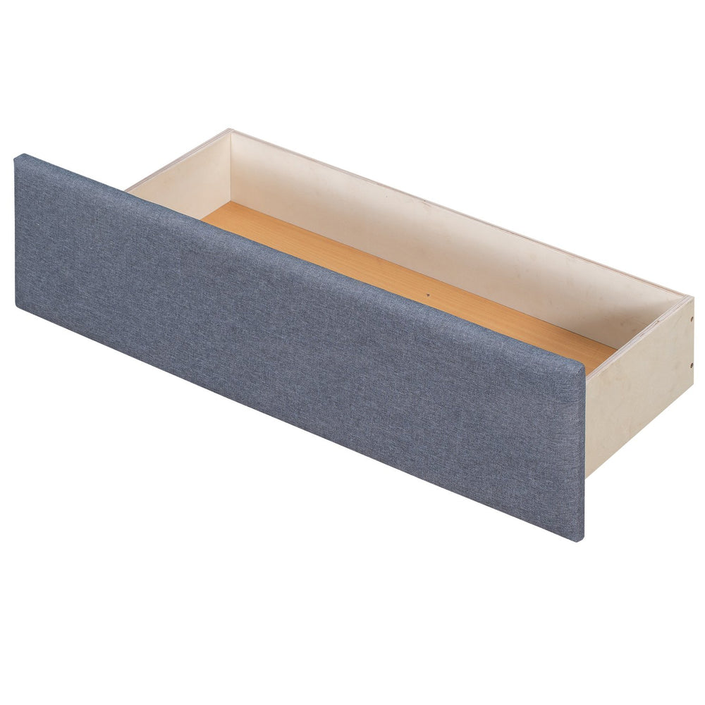 English Elm L-shaped Upholstered Platform Bed with Trundle, Built-In Desk & 2 Drawers, Twin Gray, Space-Saving Hub GX000531AAE