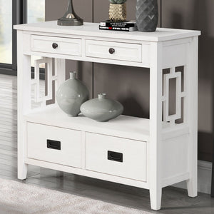 English Elm 36'' Solid Pine Farmhouse Console Four Drawer Entryway Table with Open Shelf Antique White W120246661
