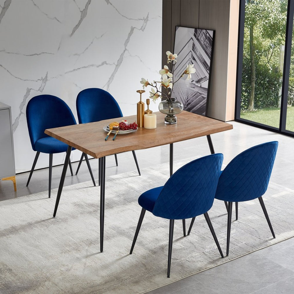 English Elm Dining Chair Set of 4 Navy Velvet Upholstered with Matte Black Metal Legs Modern W116459159