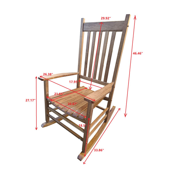 English Elm BALCONY Solid Wood Porch Rocking Chair Brown — Wide Seat & Armrests, Sturdy Slatted Back, 250lb Capacity W49555637