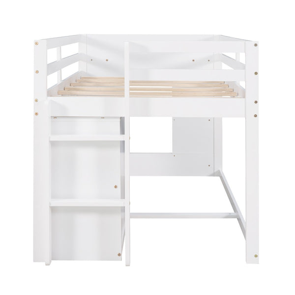 English Elm Twin Low Loft Bed with Storage Drawers Cabinet and Shelf in Espresso Wood White LP001501AAK-1