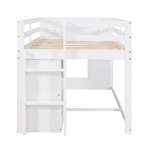 English Elm Twin Low Loft Bed with Storage Drawers Cabinet and Shelf in Espresso Wood White LP001501AAK
