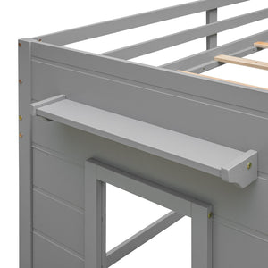 English Elm Twin Low Loft Bed with Storage Drawers Cabinet and Shelf in Espresso Wood Gray LP001501AAE-1