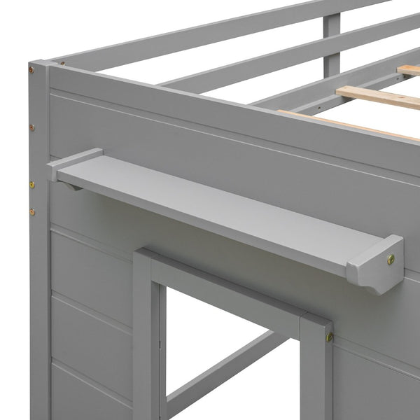 English Elm Twin Low Loft Bed with Storage Drawers Cabinet and Shelf in Espresso Wood Gray LP001501AAE-1