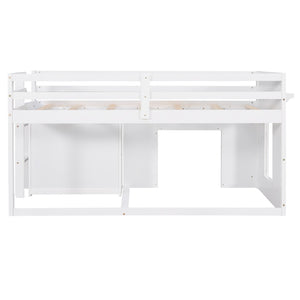 English Elm Twin Low Loft Bed with Storage Drawers Cabinet and Shelf in Espresso Wood White LP001501AAK-1